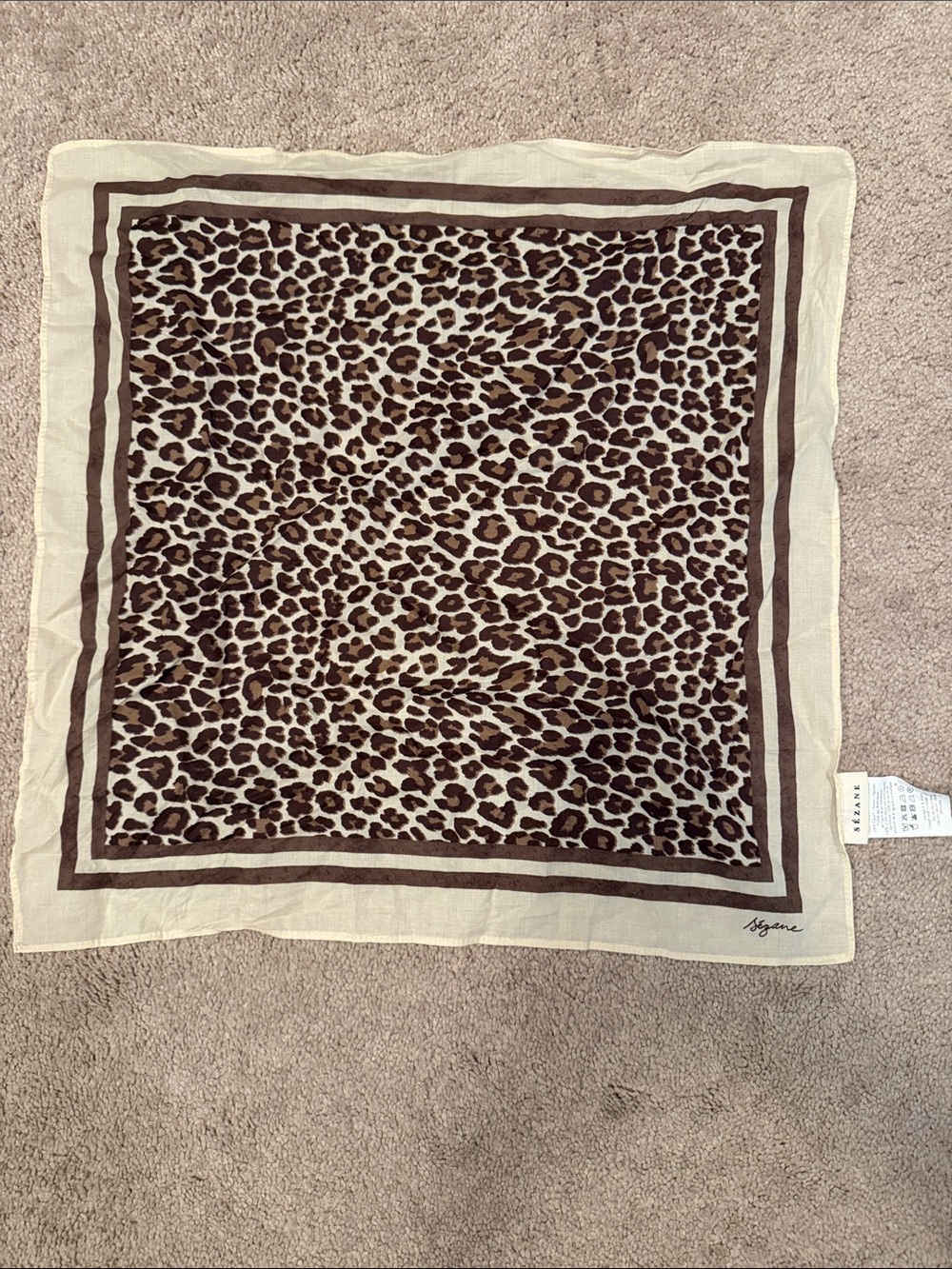 Sezane Leopard Print Square Scarf - Brown and Cream 18x18